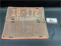 Vintage 1937 Iowa license plates