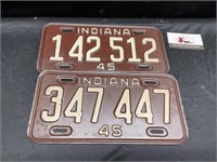 Vintage 1945 Indiana License Plates