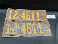 Vintage 1927 Iowa License Plates