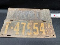 Vintage 1927,28 Iowa License Plates