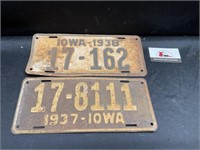 Vintage 1937 and 38 Iowa License Plates