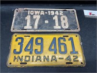 Vintage 1942 Iowa and Indiana license plates
