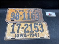 Vintage 1941 and 40 Iowa License Plates