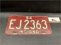 Vintage 1954 Indiana License Plate