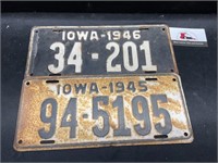 Vintage 1945 and 46 Iowa License Plates