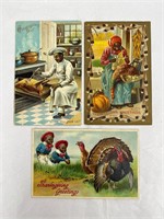 Black Americana Embossed Thanksgiving Postcards