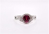 Sterling Silver Lab-Grown Red Ruby Halo Ring