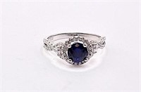 Sterling Silver Lab-Grown Blue Sapphire Halo Ring