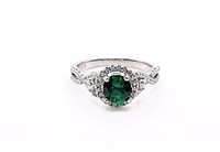 Sterling Silver Lab-Grown Emerald Halo Ring