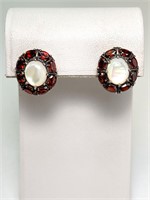 Sterling MOP/Garnet Earrings 8 Grams