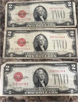 3 1928 $2 Bills