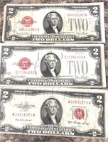 3 1928 and 1953 $2 Bills