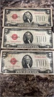 3 1928 $2 Bills