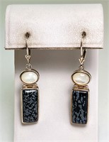 Sterling MOP/Snowflake Obsidian Earrings 11 Grams