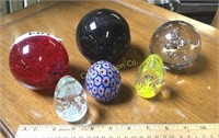 LOT 3 EGG SHAPED PAPERWEIGHTS + 3 LG. PAPERWEIGHTS