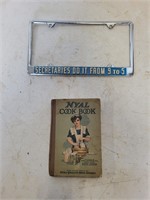 License plate cover, antique cook book