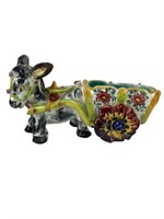 HandPainted Italian Art Pottery Donkey and Cart