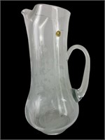 Vintage Etched Glass Pitcher Made In Romania