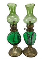 Green Glass Mini Oil Lamps Tri-sided