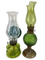 Antique Small Green Oil/Kerosene Lamps