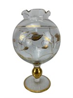 Vintage Clear Glass Ball Globe Vase W/Gold Trim