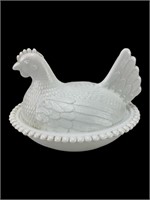 Vintage Hen On A Nest Milk Glass Candy Dish