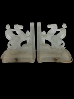 Art Deco Women on Horse Frosted Bookends/Lamps