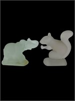 Frosted Glass Elephant and Squirrel Paperweights
