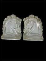 Vintage Clear Glass Horse Head Bookends