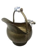 Brass porcelain handled coal scuttle bucket