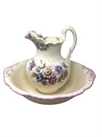 Large wash bowl and water pitcher floral