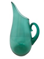 Blenko MCM teal green swung glass pitcher