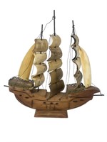 Vintage carved wood and horn clipper ship boat