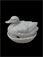 Duck on nest condiment porcelain server