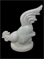 Large milk slag glass rooster tail up figure