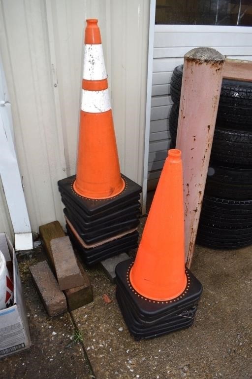 17 traffic cones: (10) 35"h, (7) 28"h; as is