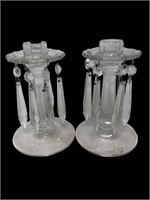 Vintage crystal glass candle holders with prisms