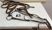 Leather horse bridle, bit and reins