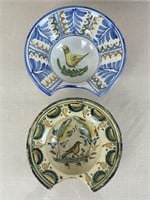 Bird Motif Faience and Earthenware Barber Bowls