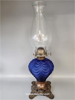 Antique Blue Satin Draped Oil Lamp-Matches Lots 92