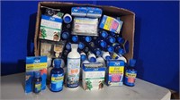 Box of misc aquarium chemicals and test strips