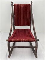 Primitive Antique Childs Carpet Seat Rocking Chair