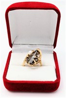 Art Deco 10K Gold Smoky Topaz Pearl Ring 6.60 Gram