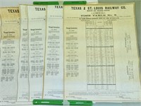 Texas & St. Louis railway time table #9 (×5)