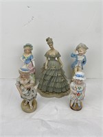 Five Antique Porcelain Victorian Figurines