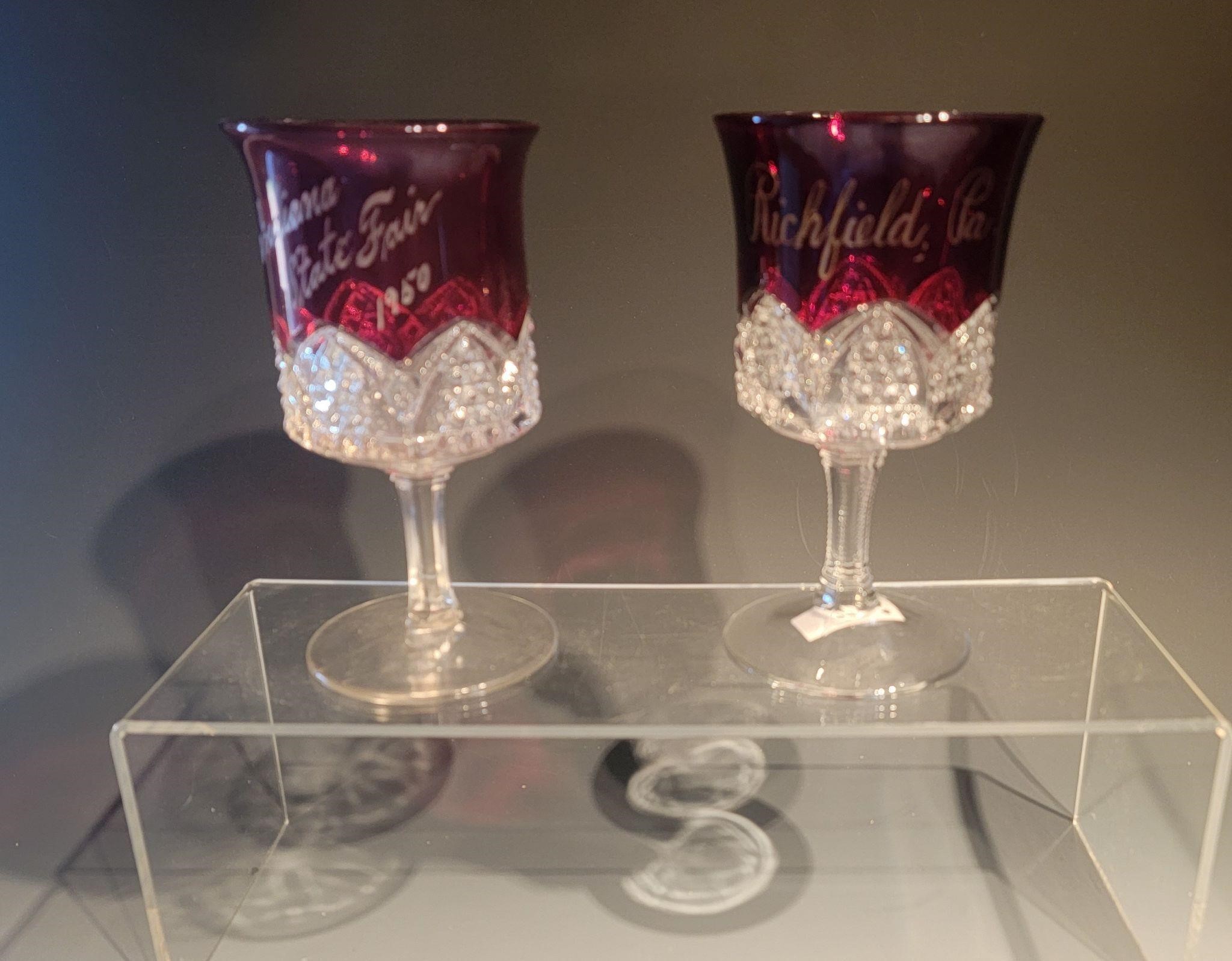 Set of two goblets - button arches ruby stain