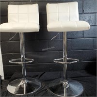 White leather stools w footrests & swivel  -QR