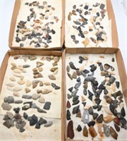 (4) Flats of Native American arrow heads in