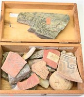 Small box of Native American Artifacts, pottery
