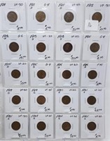 20 Teens and Twenties Wheat Cents (17 w/M.M.)